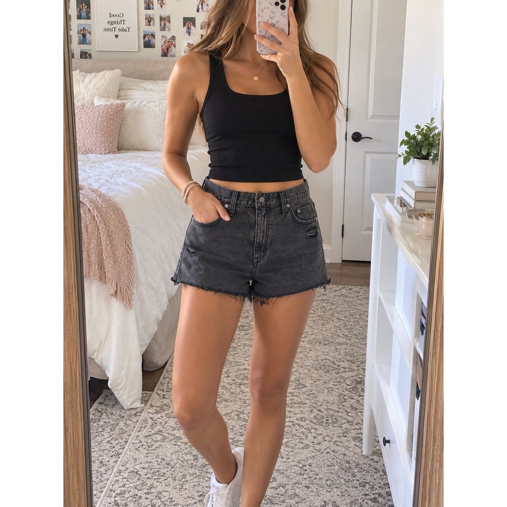 Madewell Mom Denim Jean Shorts Women's 28 High Rise Black Festival Grunge